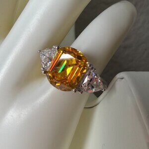 Radiance by Absolute Cushion-Cut Canary Yellow Triangular Sides Three-Stone Ring